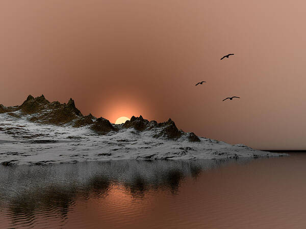 Landscape Art Print featuring the digital art winter Ocean Scene by John Junek