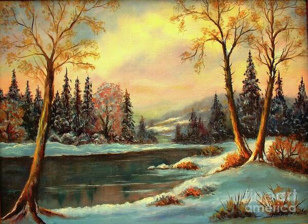 Mountains Art Print featuring the painting Winter Splendor by Hazel Holland