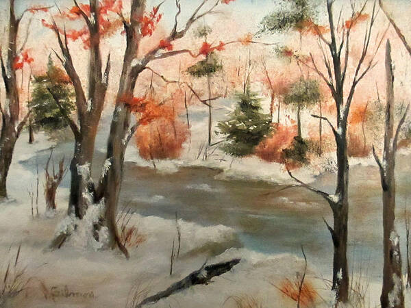 Landscape Art Print featuring the painting Winter Stream by Roseann Gilmore