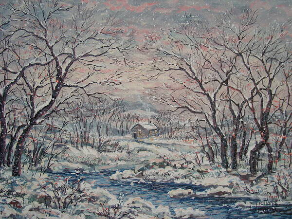 Landscape Art Print featuring the painting Wintery December by Leonard Holland