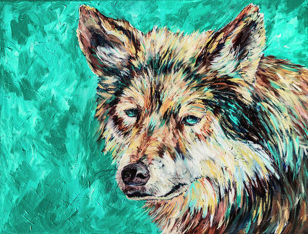 Wolf Art Print featuring the painting Wolf in Turquoise by Sally Quillin