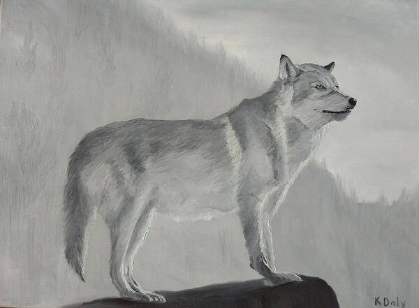 Wolf Art Print featuring the painting Vantage Point by Kevin Daly