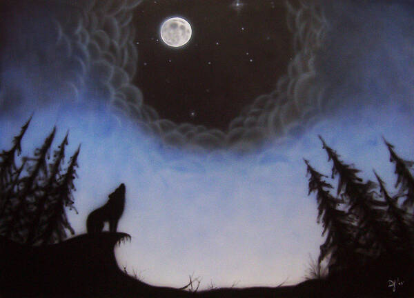 Wolf Art Print featuring the painting Wolf Moon by Devaron Jeffery