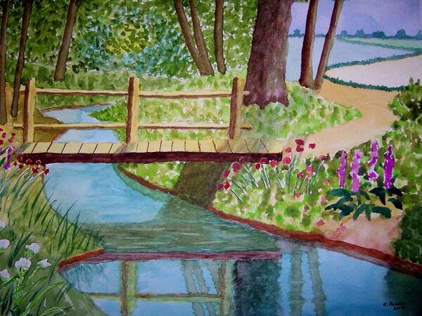 Landscape Art Print featuring the painting Woodland Bridge by B Kathleen Fannin