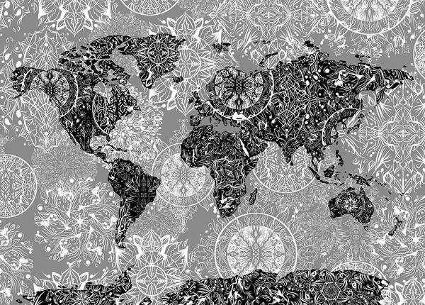 Map Of The World Art Print featuring the digital art World Map Mandala Grey by Bekim M