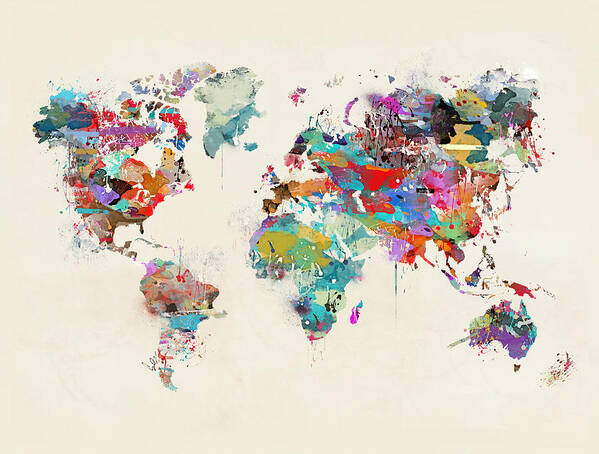 World Map Art Print featuring the painting World Map Watercolor by Bri Buckley