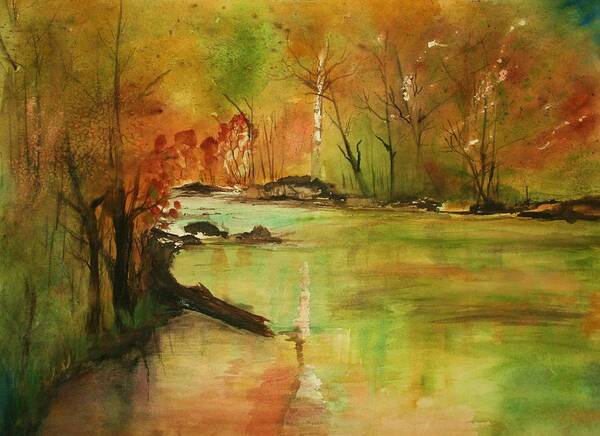 Landscape Paintings. Nature Art Print featuring the painting Yellow Medicine river by Julie Lueders 