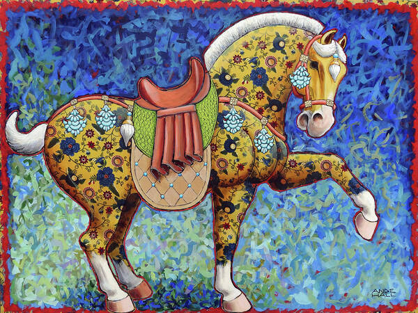 Chinese Horse Art Print featuring the painting Yellow Tang Ride by Ande Hall