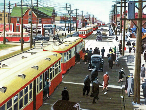 Historic Toronto Art Print featuring the painting Yonge and Eglinton 1944 by Kenneth M Kirsch