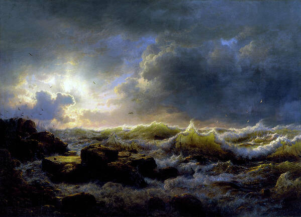 Clearing Up Art Print featuring the painting Clearing Up, Coast of Sicily #1 by Andreas Achenbach
