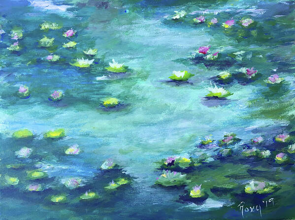 Water Lilies Art Print featuring the painting Lily Pond #1 by Roxy Rich