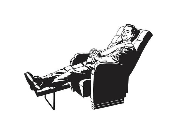 Adult Art Print featuring the drawing Man Relaxing in Recliner #1 by CSA Images