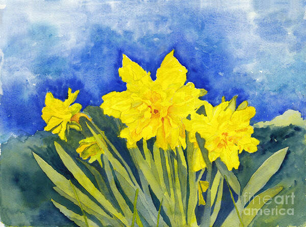 Daffodils Art Print featuring the painting Naturalized Daffodils on the farm #2 by Conni Schaftenaar