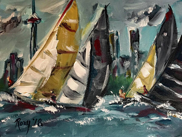 Harbor Art Print featuring the painting Racing Day by Roxy Rich