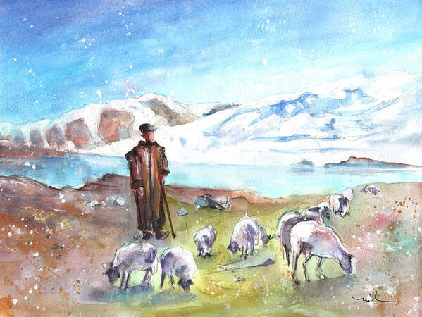 Travels Art Print featuring the painting Shepherd In The Atlas Mountains #1 by Miki De Goodaboom