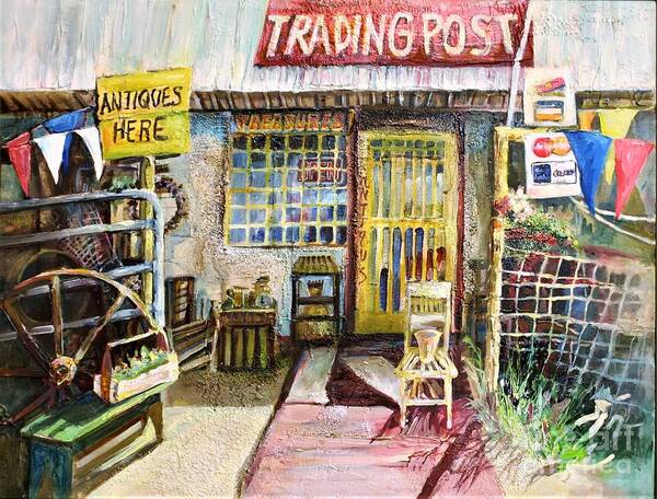 Trading Post Art Print featuring the painting Texas Store Front by Linda Shackelford