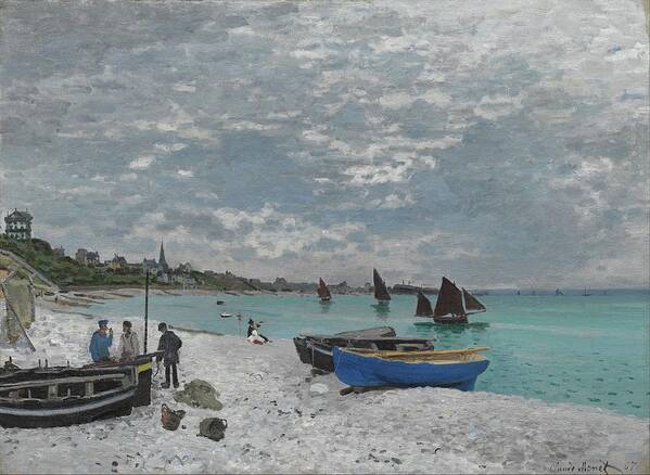 Claude Monet Art Print featuring the painting The Beach At Sainte-adresse by Claude Monet