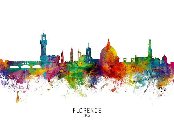 Florence Art Print featuring the digital art Florence Italy Skyline #12 by Michael Tompsett