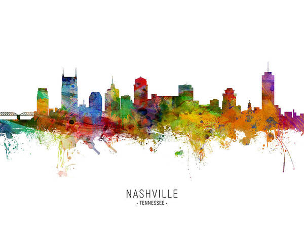 Nashville Art Print featuring the digital art Nashville Tennessee Skyline #15 by Michael Tompsett