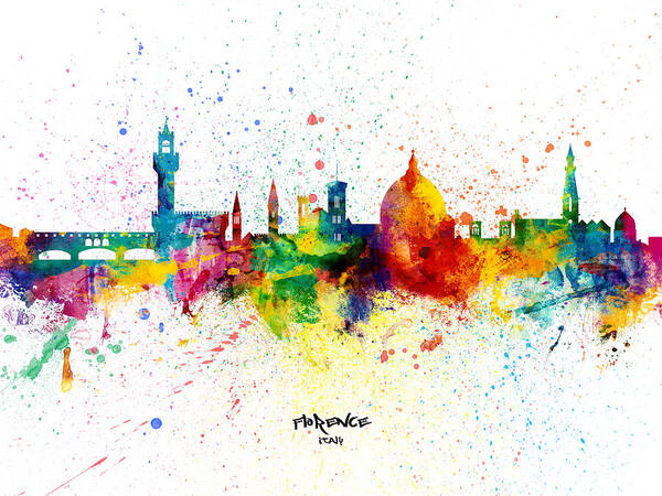 Florence Art Print featuring the digital art Florence Italy Skyline #17 by Michael Tompsett