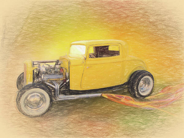 32 Ford Yellow Art Print featuring the digital art 1932 Ford Coupe Yellow by Rick Wicker