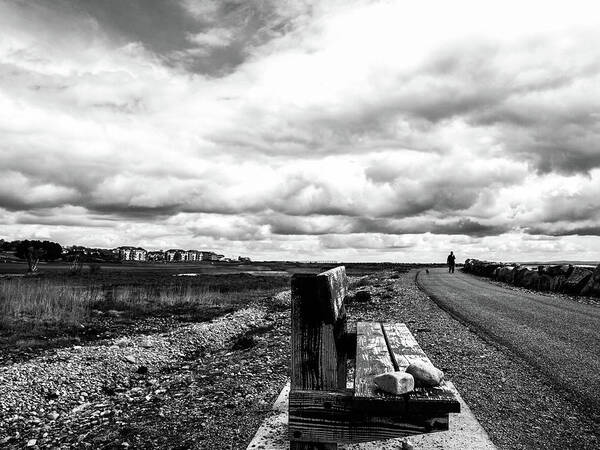 Black And White Art Print featuring the photograph 2 Stones On Bench by Edward Lee