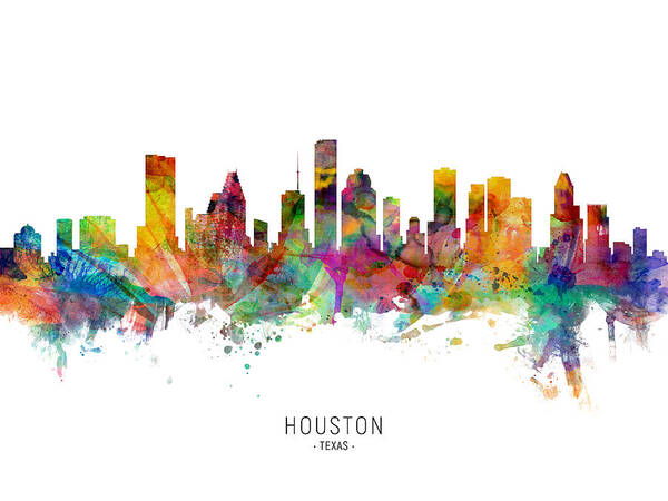 Houston Art Print featuring the digital art Houston Texas Skyline #22 by Michael Tompsett