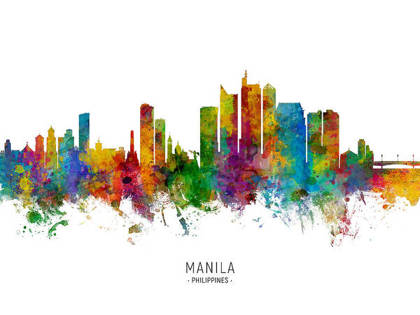 Manila Art Print featuring the digital art Manila Philippines Skyline #3 by Michael Tompsett