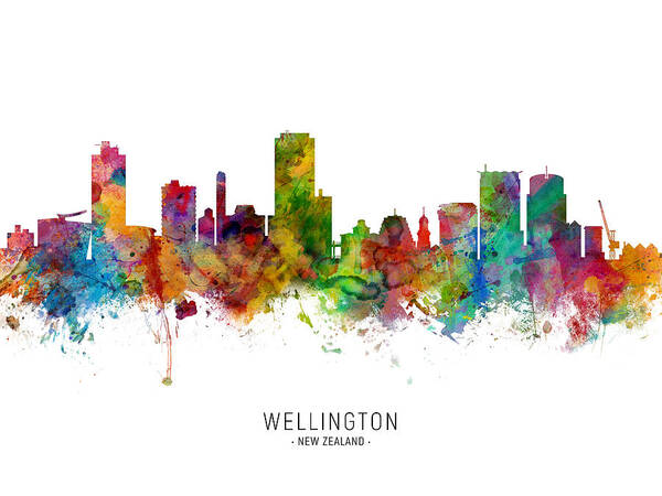 Wellington Art Print featuring the digital art Wellington New Zealand Skyline #5 by Michael Tompsett