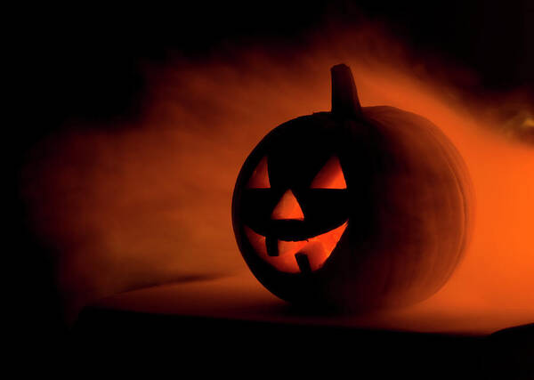 Horror Art Print featuring the photograph A Scary Halloween Pumpkin In Smoke by Ilonabudzbon