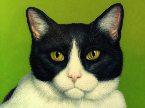 Serious Art Print featuring the painting A Serious Cat by James W Johnson
