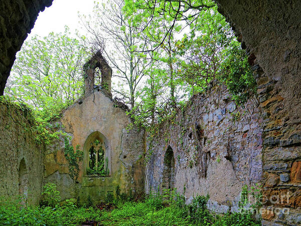 Close Up Art Print featuring the photograph ancient falling down 1400's stone church Wales Great Britain by Robert C Paulson Jr