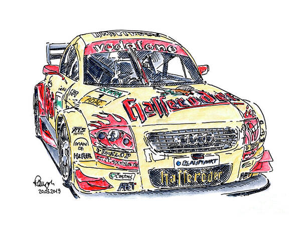 Abt Art Print featuring the drawing ABT Audi TT-R 2002 DTM Racecar Ink Drawing and Watercolor by Frank Ramspott