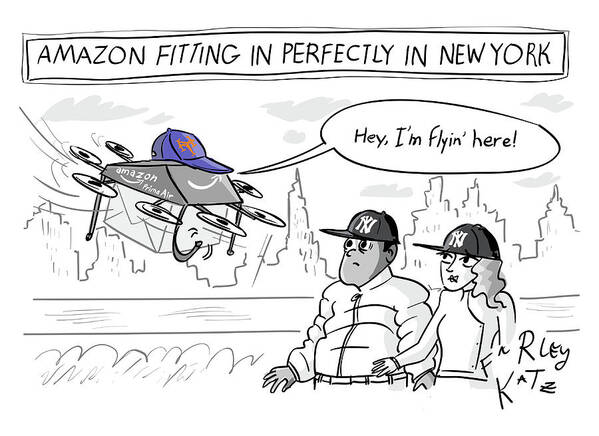 Amazon Fitting In Perfectly In New York Art Print featuring the drawing Amazon Fitting In Perfectly by Farley Katz