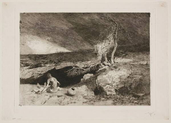 Maria Fortuny Art Print featuring the painting 'Anchorite'. 1916. Etching, Aquatint, Burnisher on paper. by Mariano Fortuny y Marsal -1838-1874-