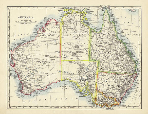 19th Century Style Art Print featuring the photograph Antique Map Of Australia by Nicholas Free