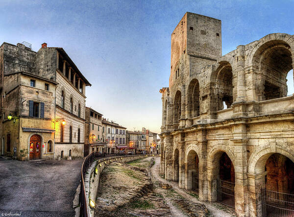 Arles Art Print featuring the photograph Arles streets and arena - Vintage version by Weston Westmoreland