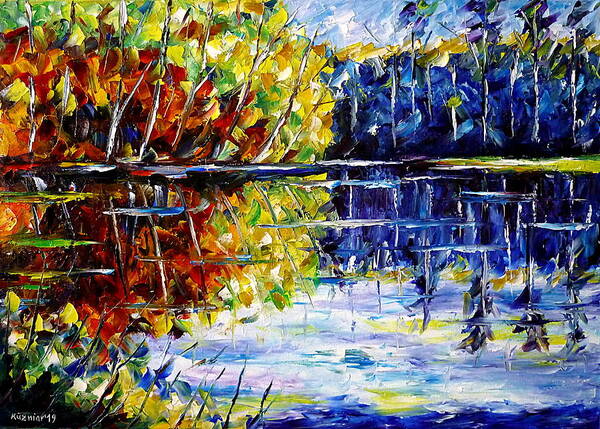Colorful Landscape Painting Art Print featuring the painting At The Lake by Mirek Kuzniar