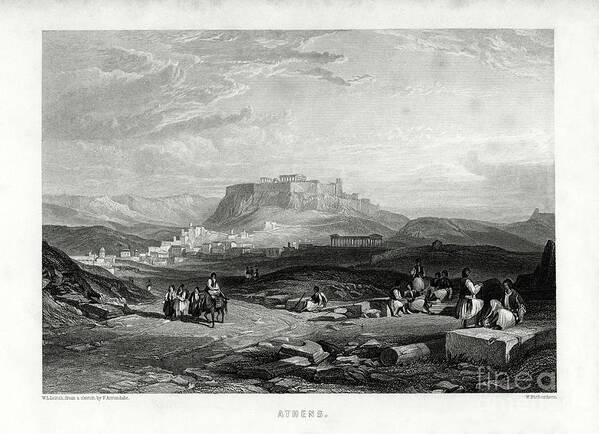 Engraving Art Print featuring the drawing Athens, Greece, 1887. Artist W by Print Collector