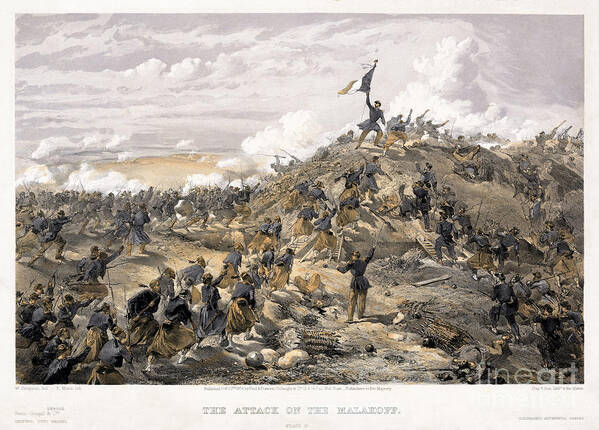 War Art Print featuring the drawing Attack On The Malakoff Redoubt On 7 by Heritage Images