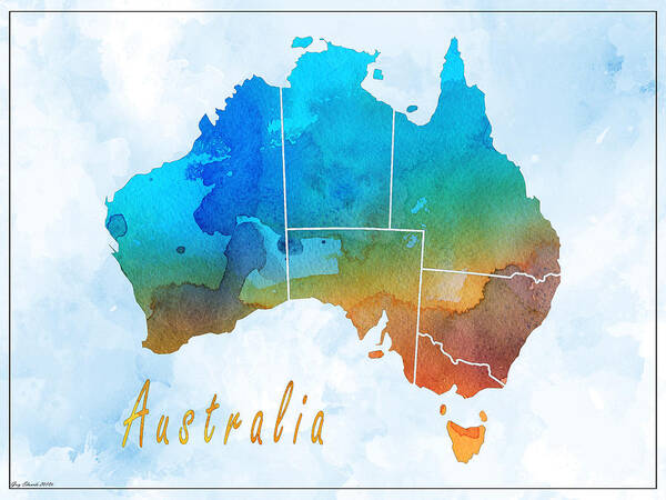 Art & Collectibles Art Print featuring the drawing Australia Map Style 5 by Greg Edwards