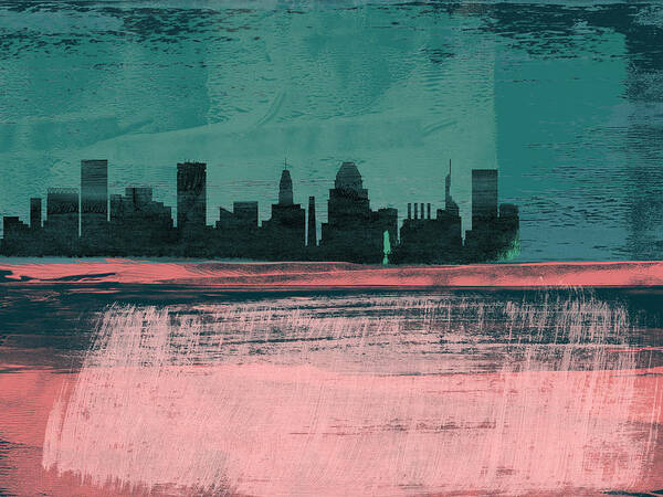 Baltimore Art Print featuring the mixed media Baltimore Abstract Skyline II by Naxart Studio