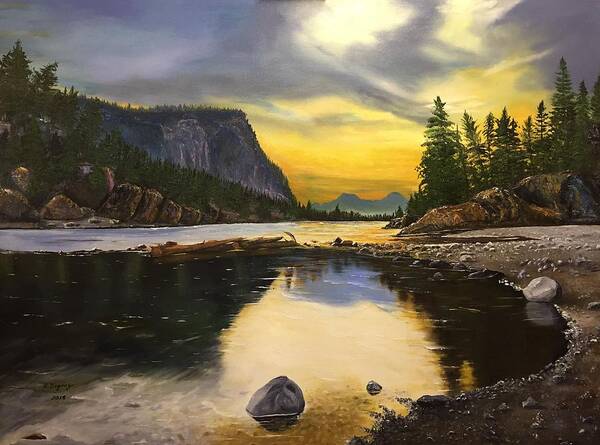 Banff Art Print featuring the painting Bow River Sunrise by Sharon Duguay