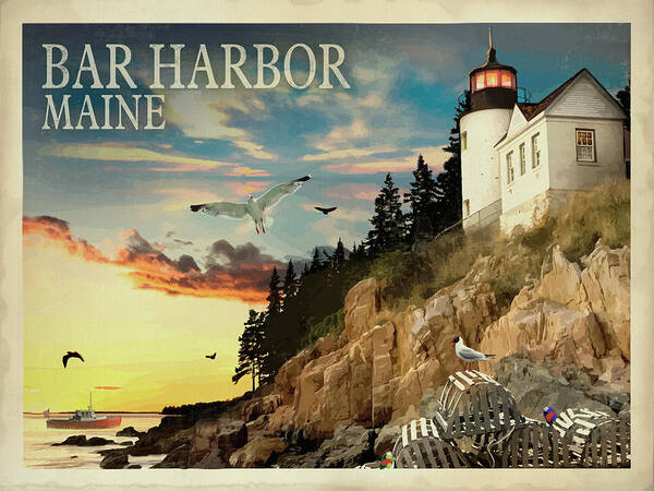 Bar Harbor Maine Art Print featuring the mixed media Bar Harbor Maine by Old Red Truck