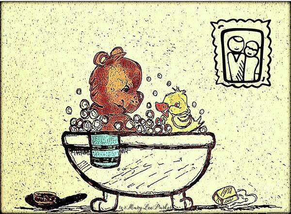 Bathtime Art Print featuring the drawing Bath time by MaryLee Parker