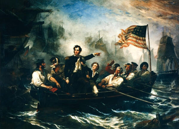 Oliver Hazard Perry Art Print featuring the painting Battle of Lake Erie - Oliver Hazard Perry - War of 1812 by War Is Hell Store