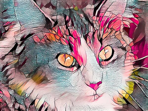 Glass Art Print featuring the digital art Beautiful Stained Glass Kitty by Don Northup
