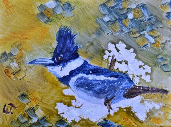 Belted Kingfisher Art Print featuring the painting Belted Kingfisher by Warren Thompson