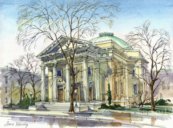 Beth Ahabah; Synagogue; Sunny; Spring; Architecture; Building; Celebrating Jewish Holiday; Jewish; Watercolor; Painting; Maria Rabinky; Rabinky; Rabinsky Art Print featuring the painting Beth Ahahah by Maria Rabinky