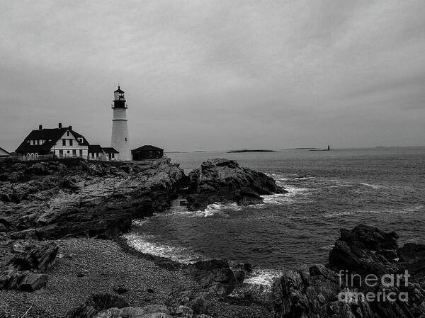 Portland Art Print featuring the photograph Black and White Portland Head Lighthouse by Elizabeth M